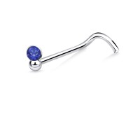 Blue Stone Silver Curved Nose Stud NSKB-730